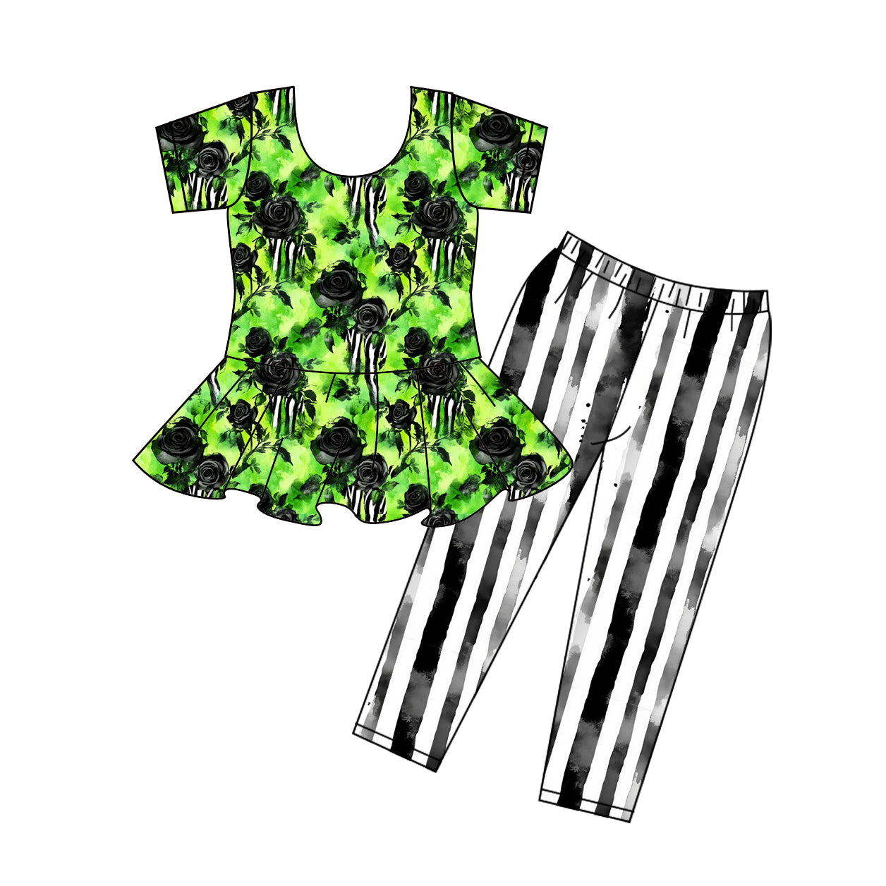 Preorder (moq 5)Baby Girls Halloween Black flowers tunic legging outfits sets