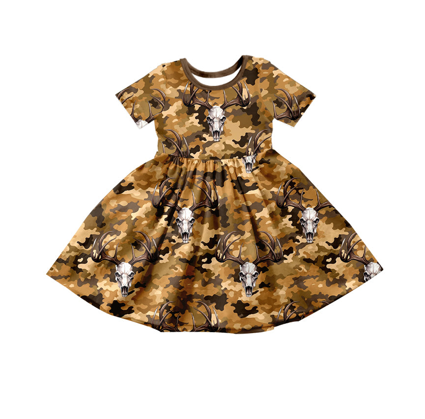 Baby Girls Toddler Western Camo Deer Short Sleeve Knee Length Dresses preorder(moq 5)