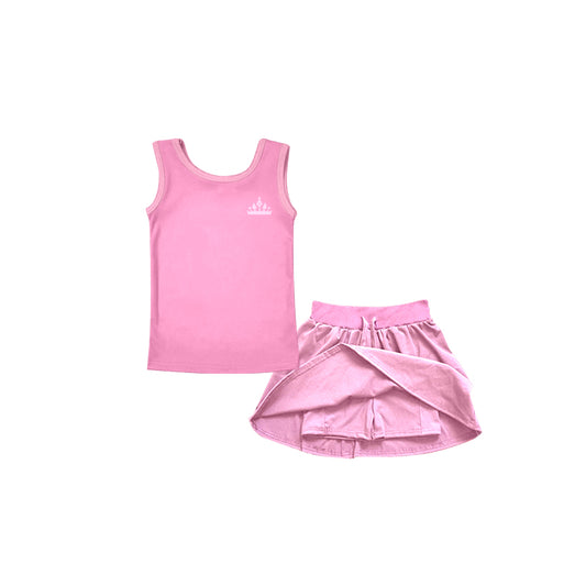 Preorder(moq 5)Baby Girls Pink Princess Sleeveless Tee Shirt Skorts Clothes Sets