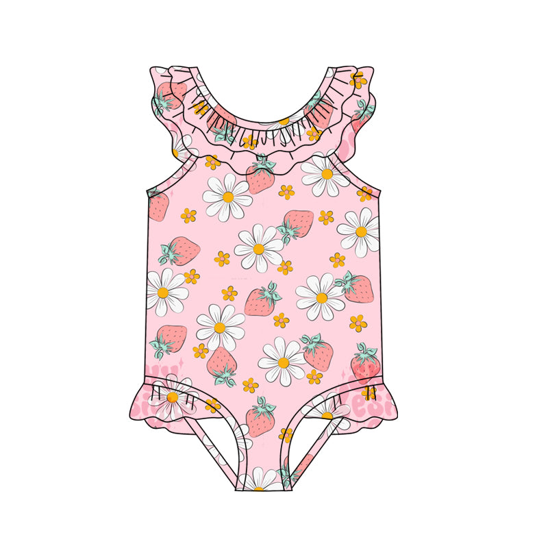 Baby Girls Beach Strawberry Ruffles One Piece Swimsuits preorder(moq 5)