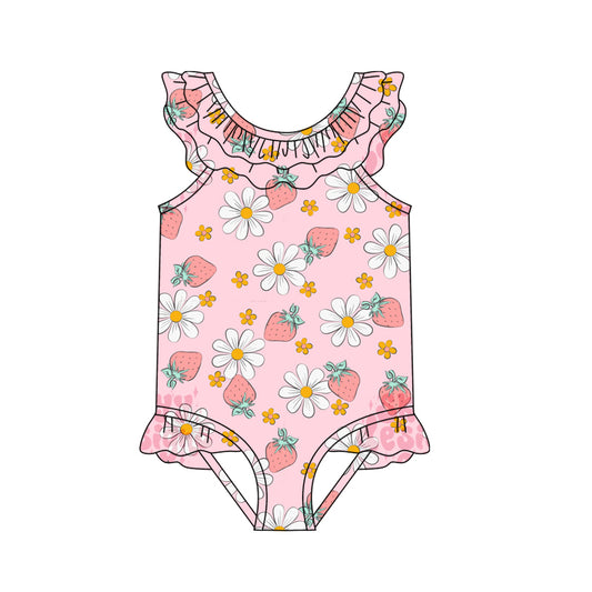 Baby Girls Beach Strawberry Ruffles One Piece Swimsuits preorder(moq 5)
