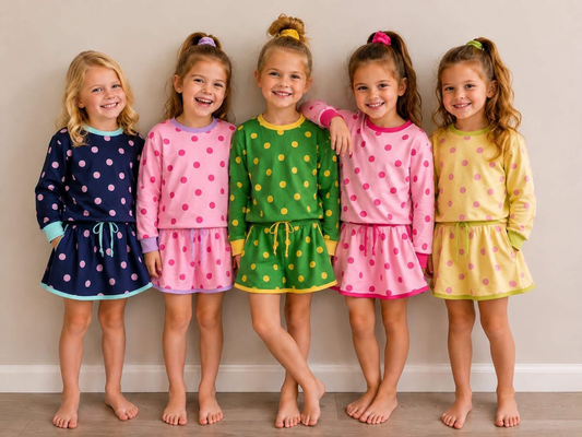 Preorder Sibling Preorder Baby Girls Long Sleeves Polka Dots Top Pockets Skirt Short Clothes Sets