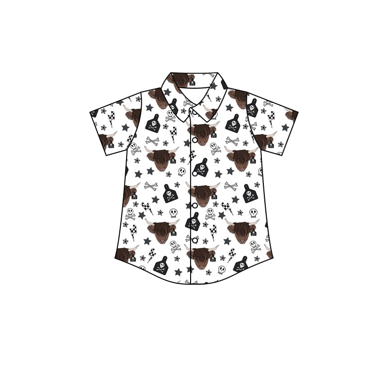 Baby Boys Western Black Cow Buttons Short Sleeve Tee Shirts Tops Preorder(moq 5)