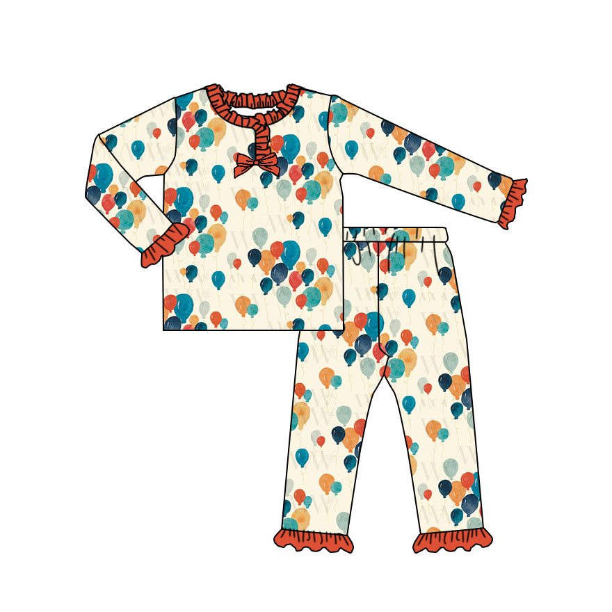 Preorder (moq 20)Baby Girls Bamboo Colorful Balloons Happy Now Year Pajamas Sets