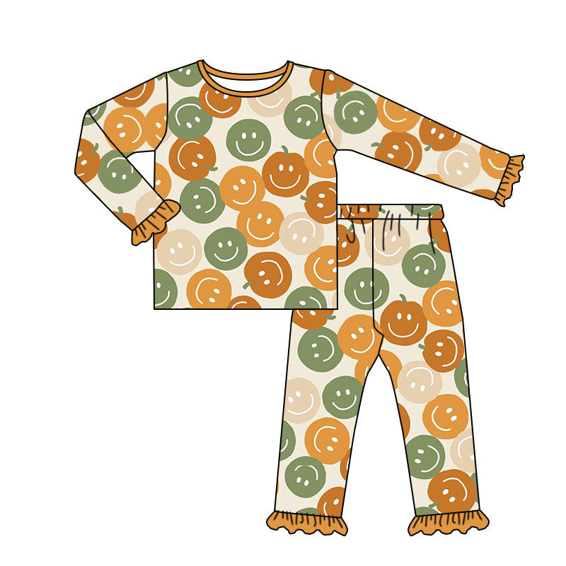 Baby Girls Fall Smile Shirt Pants Pajamas Clothes Sets Preorder(moq 5)