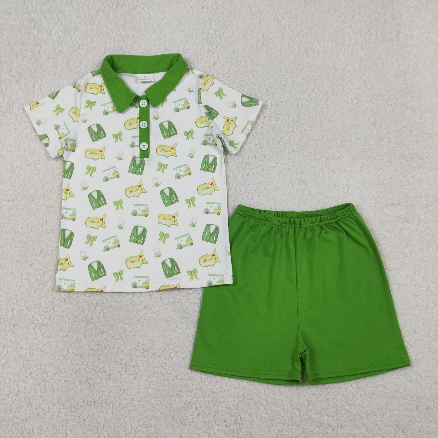 Baby Boys Green Golf Trucks Button Polo Shirts Top Shorts Clothes Sets