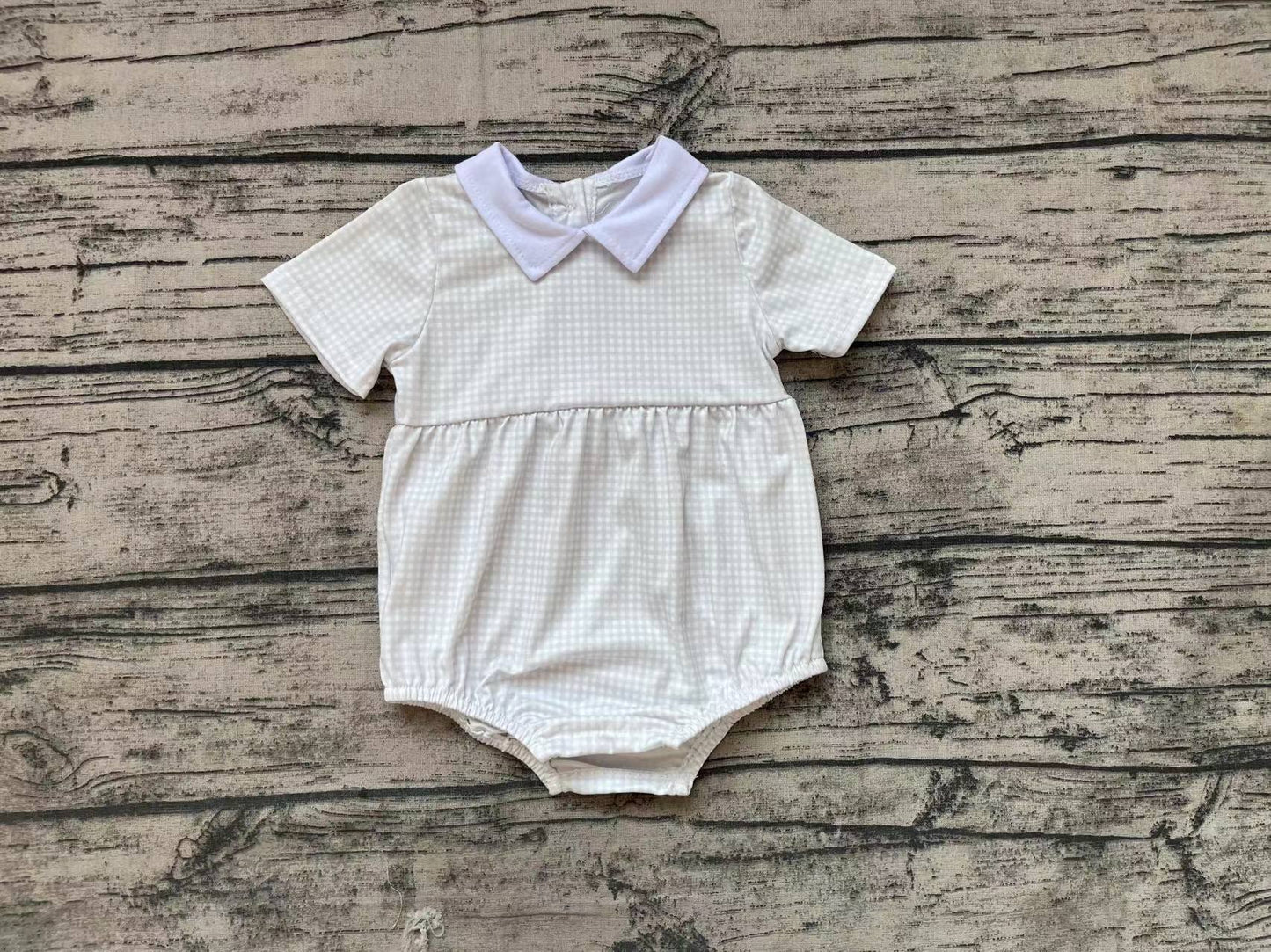 Baby Infant Boys Light Green Checkered Short Sleeve Rompers