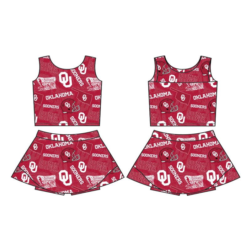 Preorder (moq 5)Baby Girls Oklahoma Sooners Team Sleeveless Top Skorts Sets