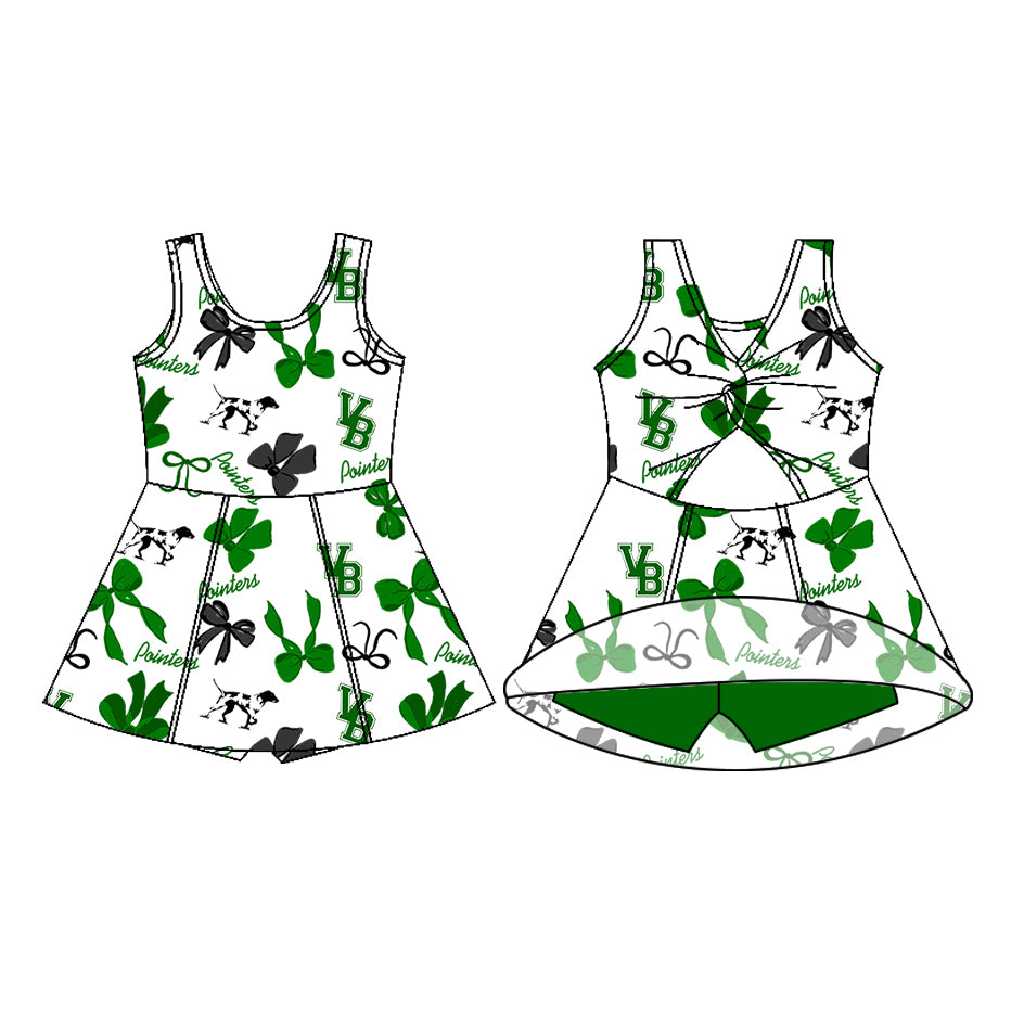 Preorder (moq 5)Baby Girls Sleeveless pointers Bows Football Team Shorts Dresses
