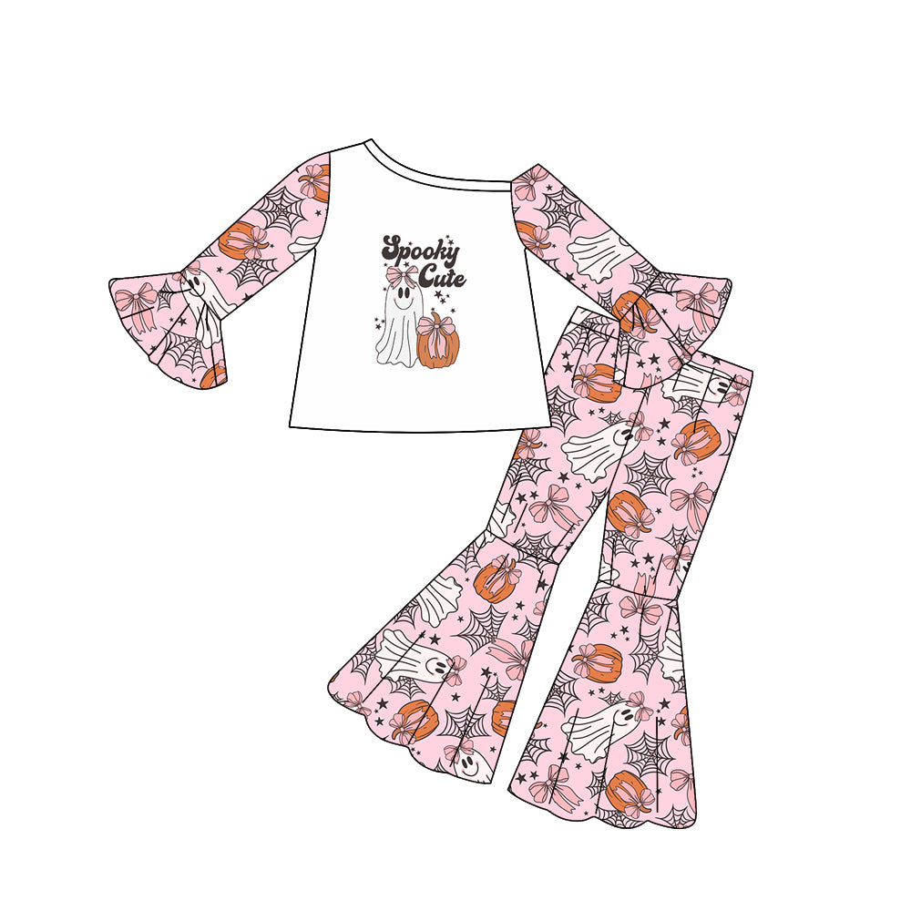 Preorder(moq 5) Baby Girls Halloween Spooky Cute Ghost Top Bell Pants Outfits Sets