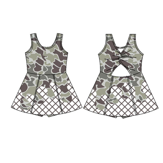 Baby Girls Dark Grey Camo Drip Team Shorts Yoga Knee Length Dresses