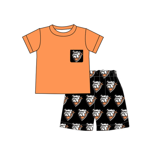 Preorder (moq 5)Baby Boys Orrange Dog Pocket Top Shorts Team Clothes Sets