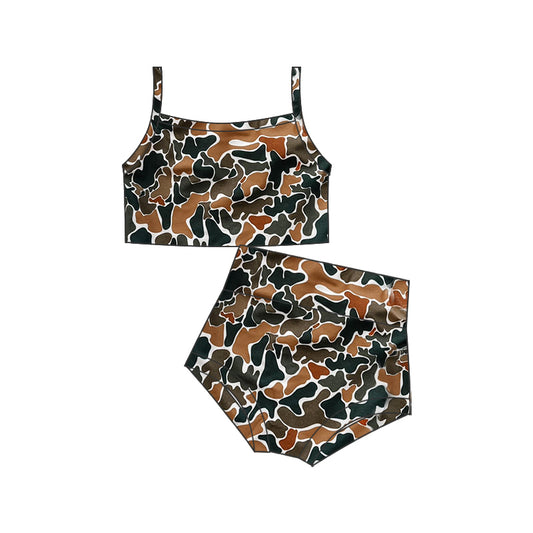 Baby Girls Brown Camo Straps Top Bummie 2pcs Swimsuits preorder(moq 5)