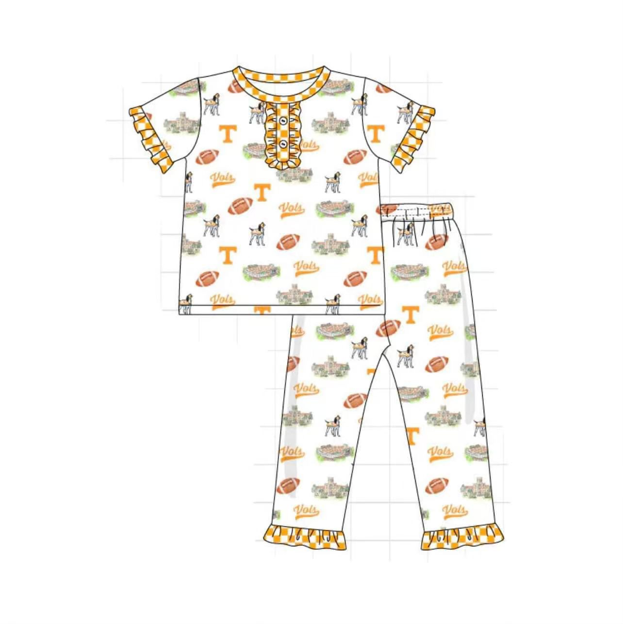 Preorder moq 5 Baby Girls Tennessee Team Top Pants Pajamas Clothes Sets