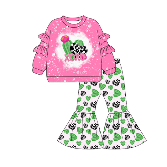 Baby Girls Pink XOXO Cactus Top Bell Pants Clothes Sets preorder(MOQ 5)