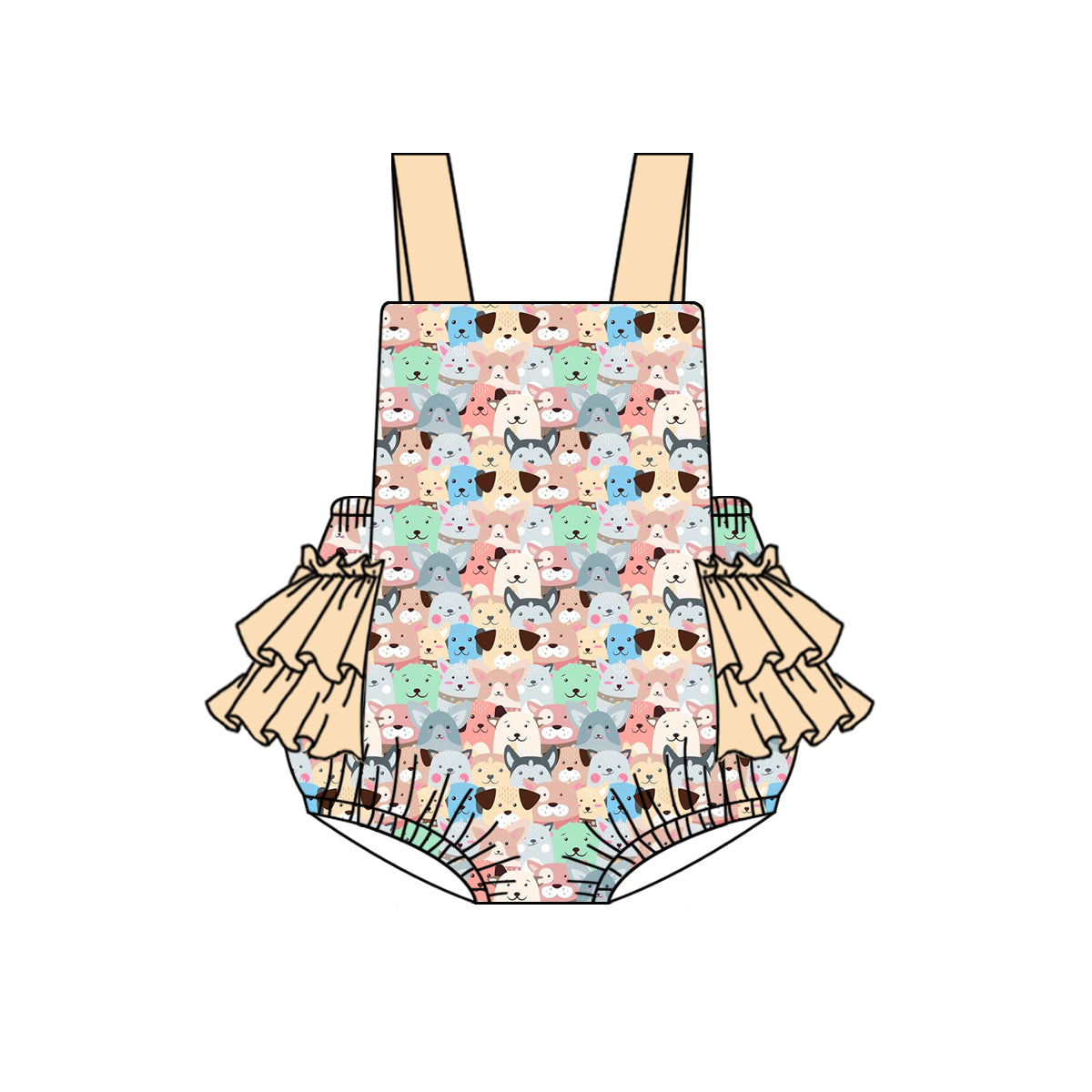 Preorder(moq 5)Baby Infant Girls Cartoon Dogs Straps Rompers