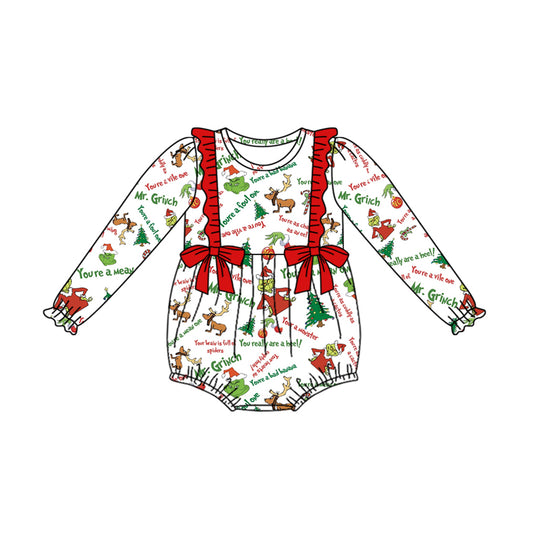 Baby Toddler Girls Christmas Deer Bows Long Sleeve Rompers preorder(moq 5)