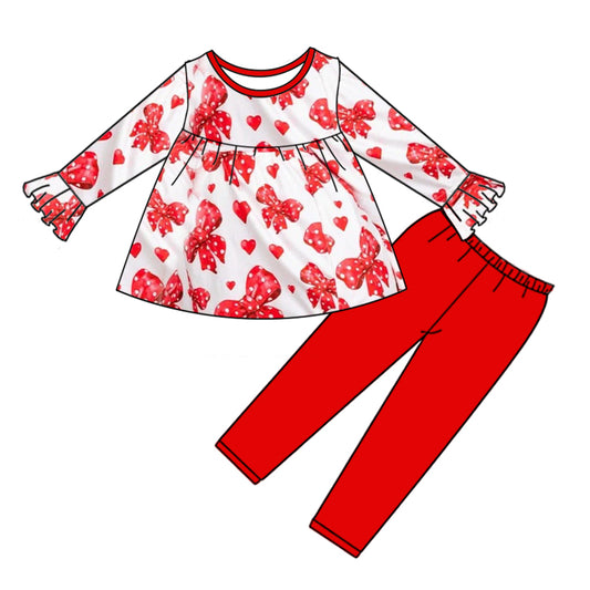 Baby Girls Valentines Bows Hearts Tunic Top Legging Clothes Sets preorder(MOQ 5)