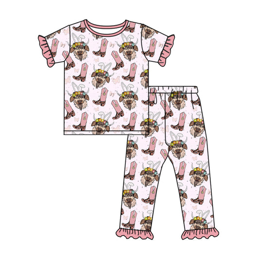 Baby Girls Easter Western Cow Top Pants Pajamas Clothes Sets preorder(MOQ 5)