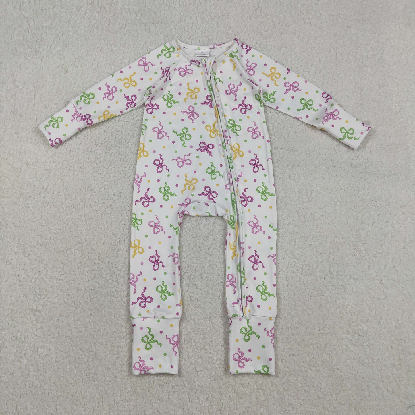 Baby Girls Mardigras Bows Polka Dots Two Way Zip Convertible Rompers