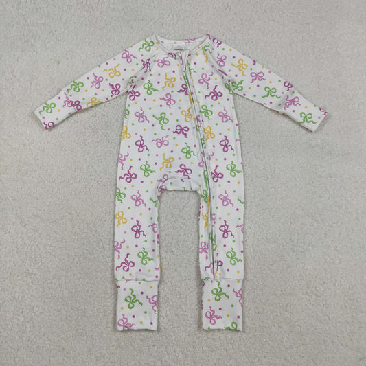 Baby Girls Mardigras Bows Polka Dots Two Way Zip Convertible Rompers