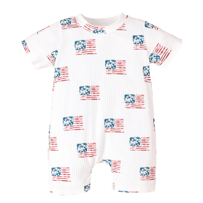 Baby Infant Boys White Flags 4th Of July Short Sleeve Rompers preorder(moq 5)