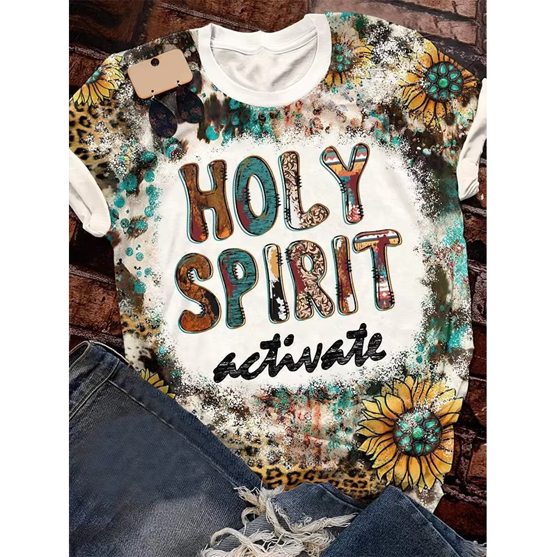 Preorder moq 5 Adult Women Western Holy Spirit Bleached Tee Shirts Tops
