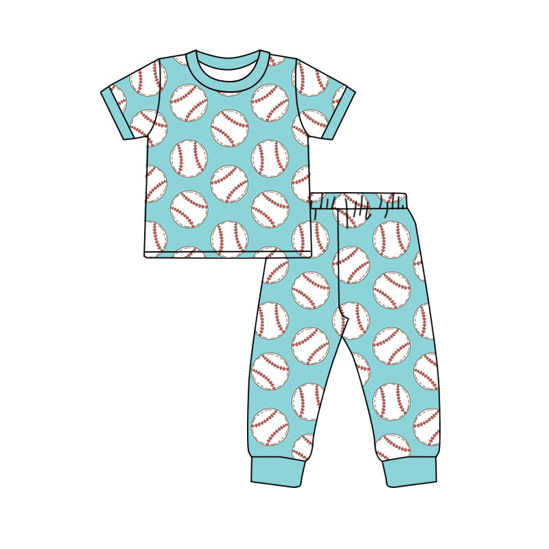 Preorder (moq 5)Baby Boys Blue Baseball Top Pants Pajamas Clothes Sets