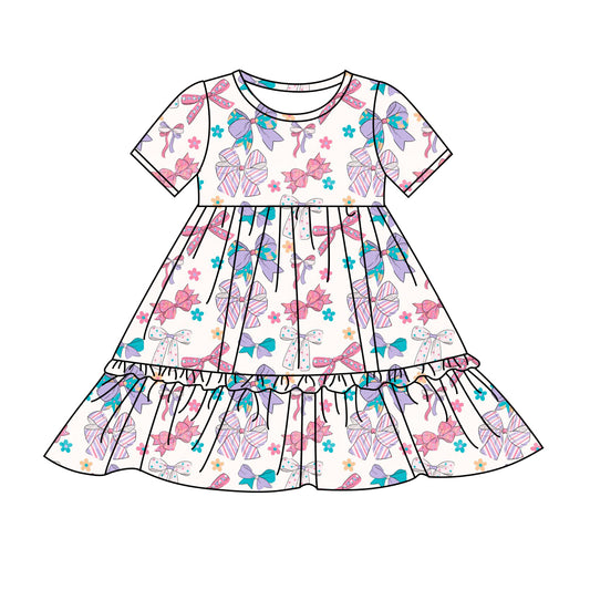 Preorder (moq 5)Baby Girls Colorful Flowers Bows Knee Length Dresses