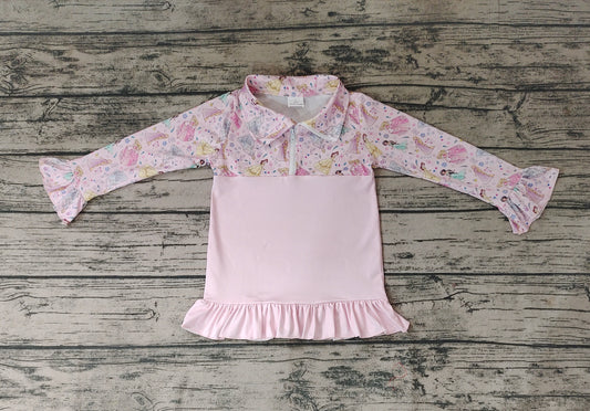 Baby Girls Pink Princess Ruffle Zip Pullover Tops