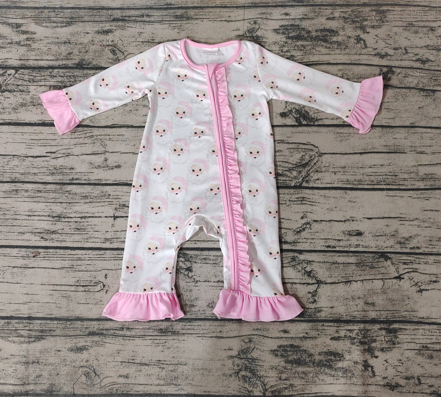 Baby Girls Pink Santa Christmas Ruffle Rompers