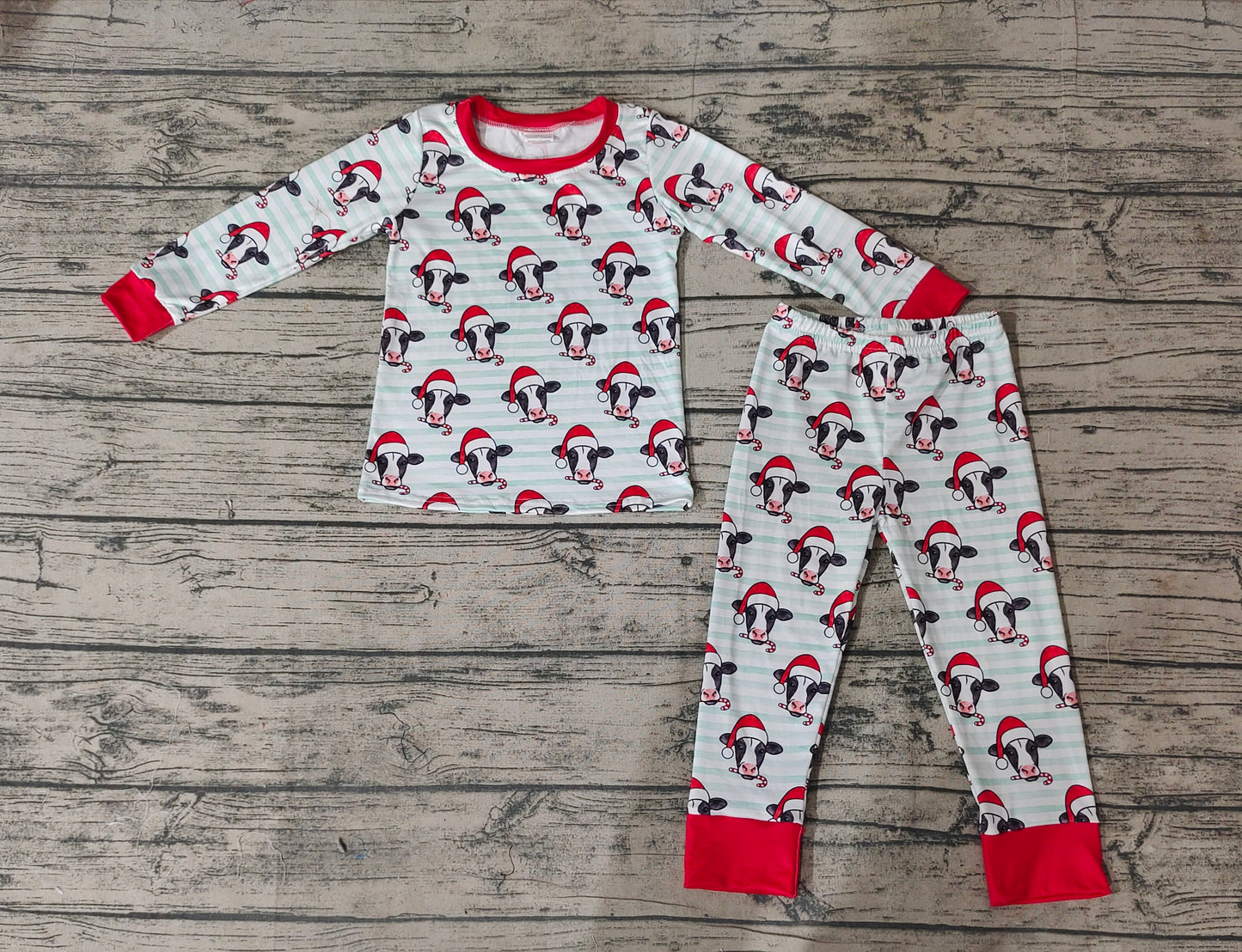 Baby Kids Christmas Cow Long Sleeve Tops Pants Pajamas Clothes Sets