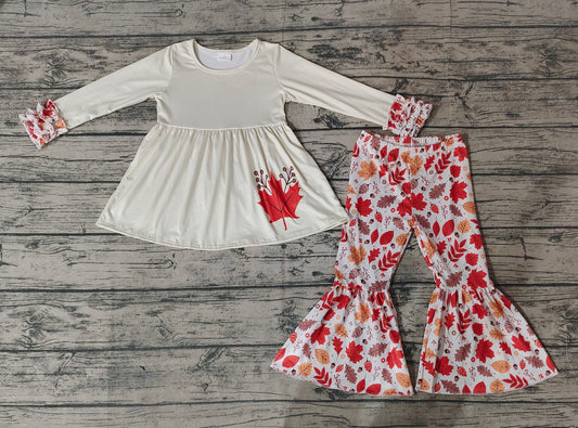 Baby Girls Fall Leaves Tunic Top Bell Pants Clothes Sets