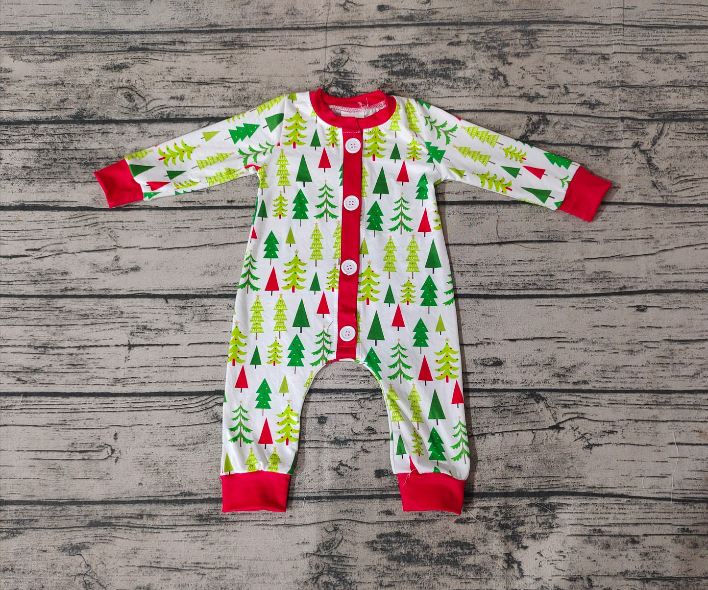 Baby Infant Boys Christmas Tree Buttons Rompers