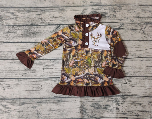 Baby Girls Camo Hunting Deer Ruffle Pullover Jackets Tops