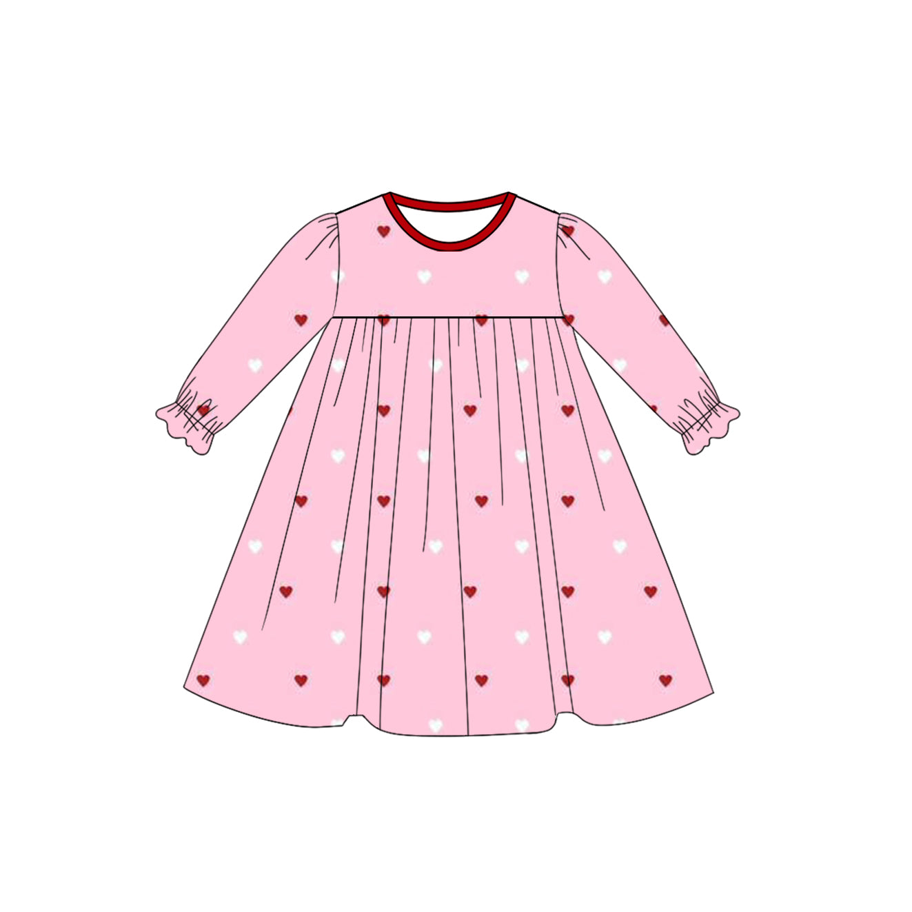 Baby Girls White Red Hearts Valentine Knee Length Dresses Preorder