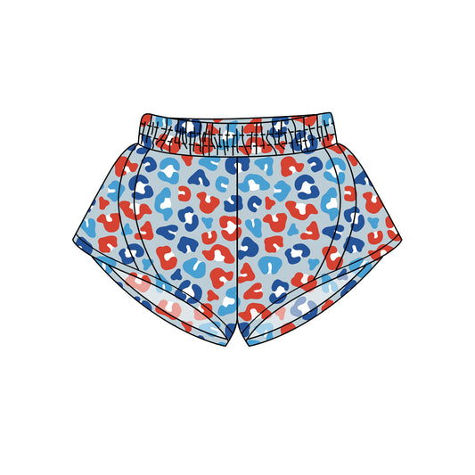 Preorder (moq 5)Adult Women Colorful Leopard 4th Of July Yoga Summer Shorts Preorder