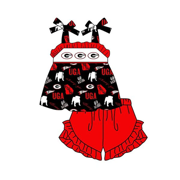 Preorder (moq 5)Baby Girls UGA team Straps Top Ruffle Shorts Sets