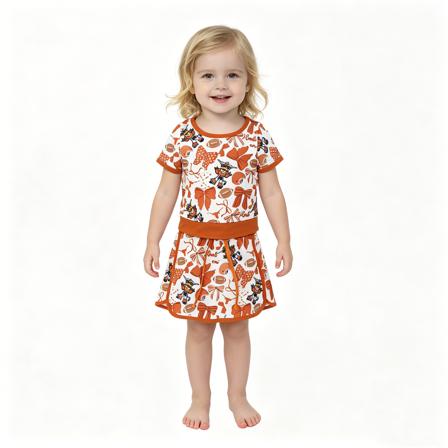 Baby Girls Bow Football Texas Longhorns Top Skirt Short Team Yoga Active Clothes Sets