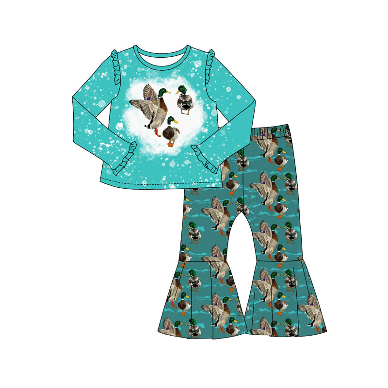 Baby Girls Duck Hunting Blue Top Bell Pants Outfits Clothes Sets preorder(MOQ 5)