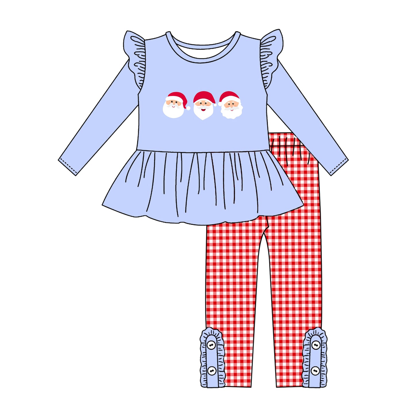 Baby Girls Christmas Santa Blue Long Sleeve Top Pants Clothes Sets Preorder(moq 5)