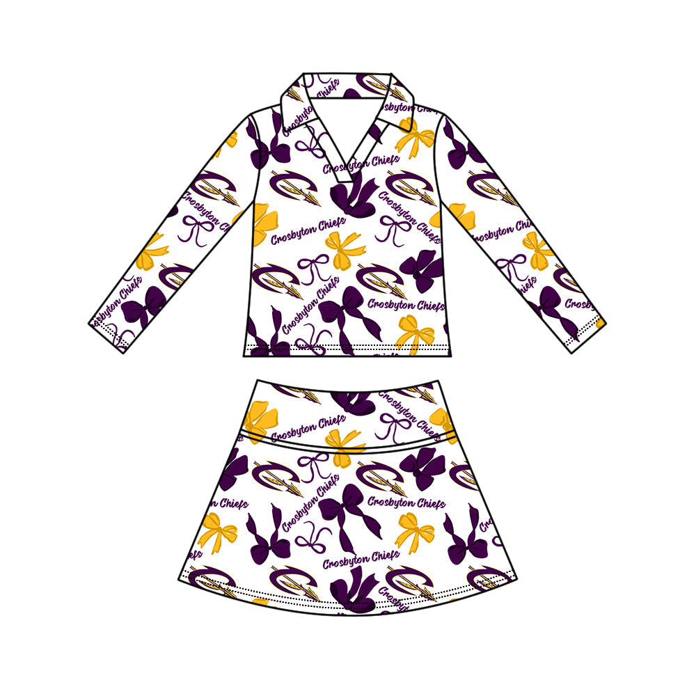 Preorder (moq 5)Baby Girls Bows Crosbyton Chiefs Top Skirt Short Team Clothes Set