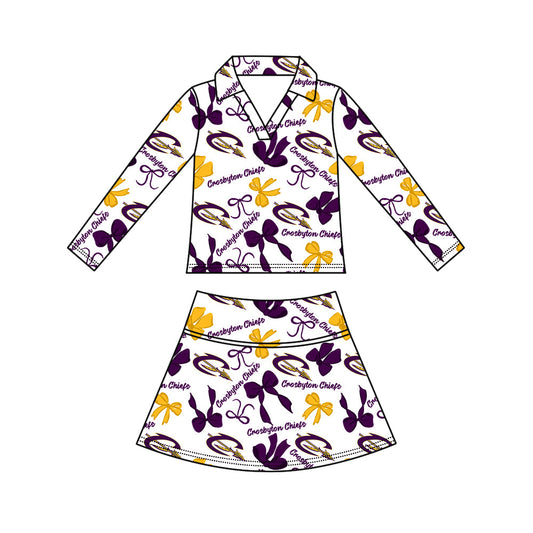 Preorder (moq 5)Baby Girls Bows Crosbyton Chiefs Top Skirt Short Team Clothes Set