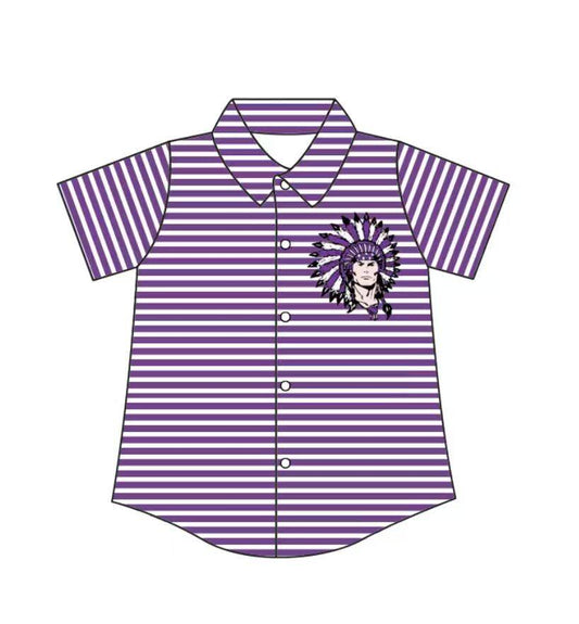 Preorder (moq 5)Baby Boys Purple Stripe Port Neches-Groves Team Button Shirt Top