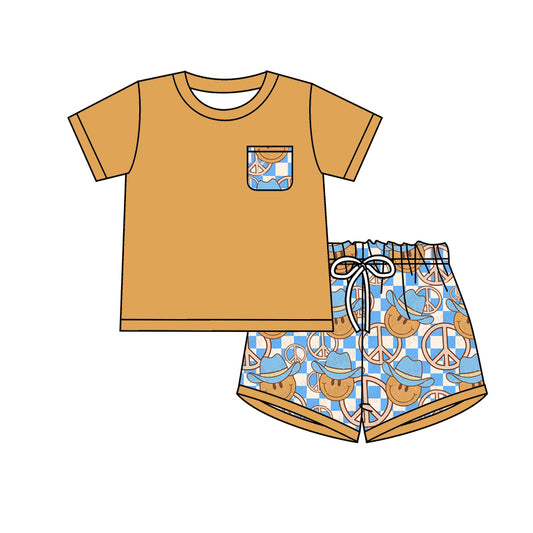Baby Boys Mustard Pocket Shirts Smile Shorts Clothes Sets preorder(moq 5)