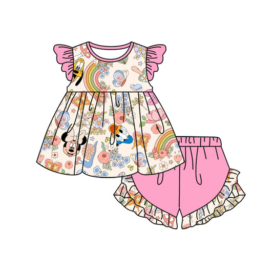Baby Girls Cartoon Mouse Flowers Tunic Ruffle Shorts Clothes Sets preorder (moq 5)