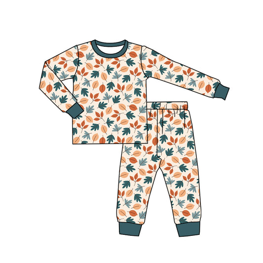 Baby Boys Fall Leaves Top Pants Pajamas Clothes Sets Preorder(moq 5)