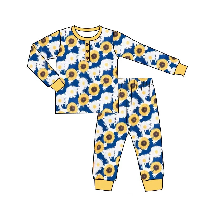 Baby Girls Sunflower Long Sleeve Top Pants Pajamas Clothes Sets Preorder(moq 5)