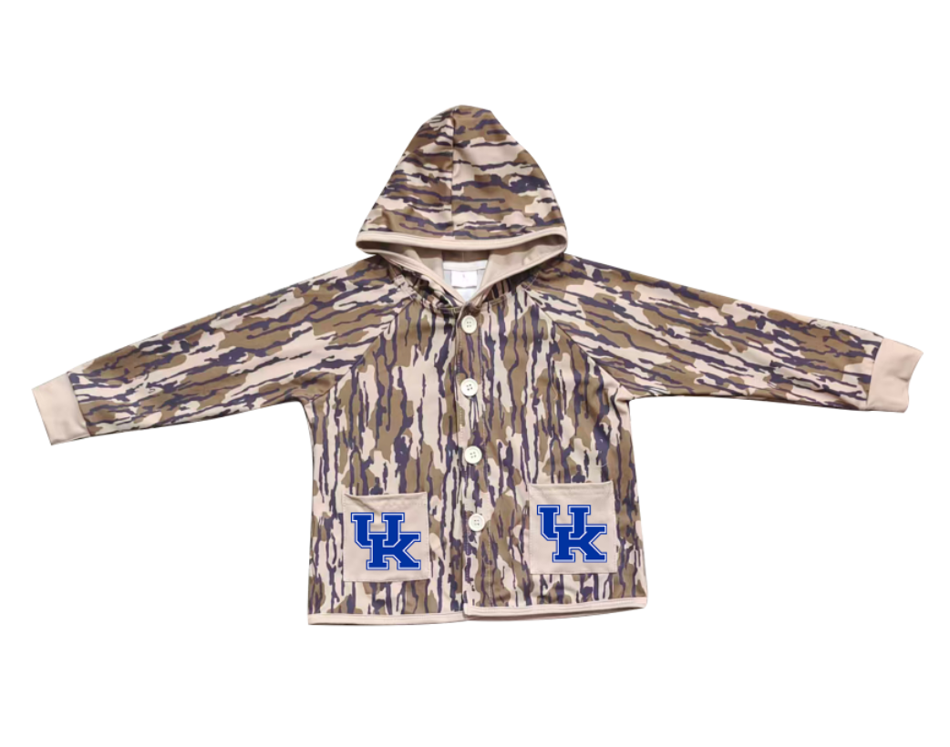 Preorder (moq 5)Baby Boys Olive Camo UK Pockets Team Button Hoodie Jackets Top