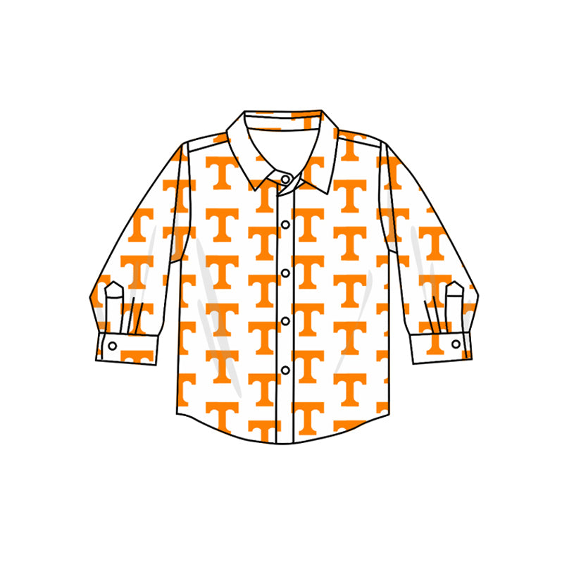 Preorder (moq 5)Baby Boys Long Sleeves Orange T Plaid Team Zipper Shirts Top